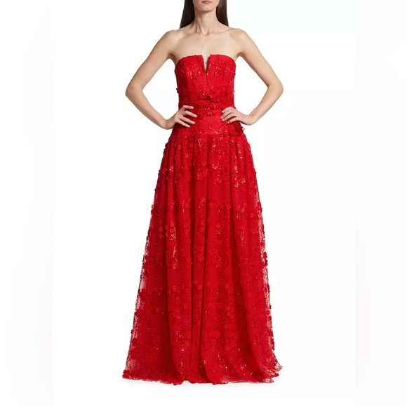 Monique Lhuillier Embroided Strapless Gown - Picture 4 of 14